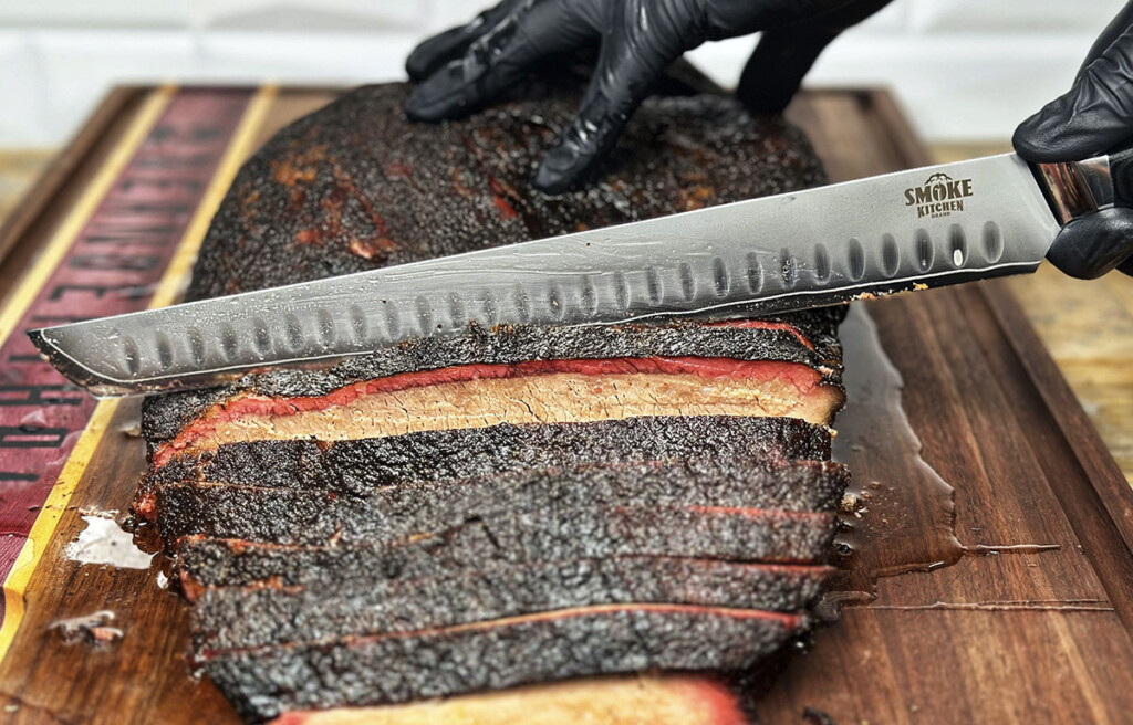 slicing brisket with knife