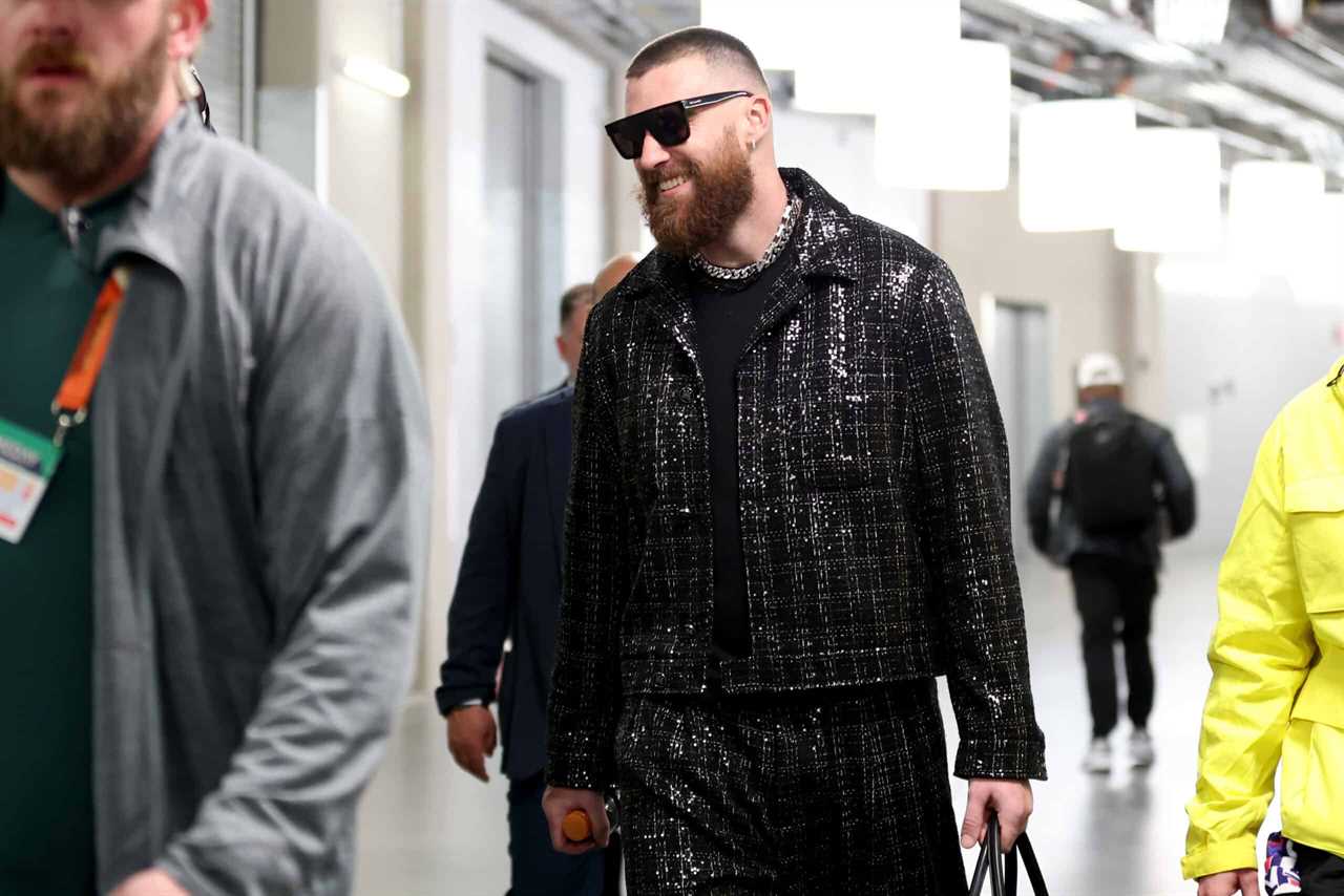 LAS VEGAS, NEVADA - FEBRUARY 11: Travis Kelce #87 of the Kansas City Chiefs walks through the tunnel as he leaves the stadium after defeating the San Francisco 49ers 25-22 in overtime during Super Bowl LVIII at Allegiant Stadium on February 11, 2024 in Las Vegas, Nevada.