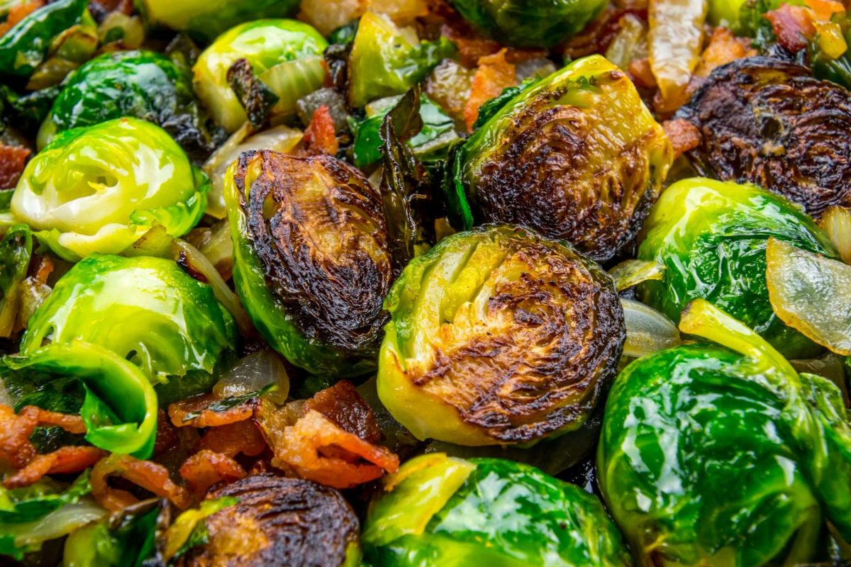 close up shot of gochujang brussels sprouts