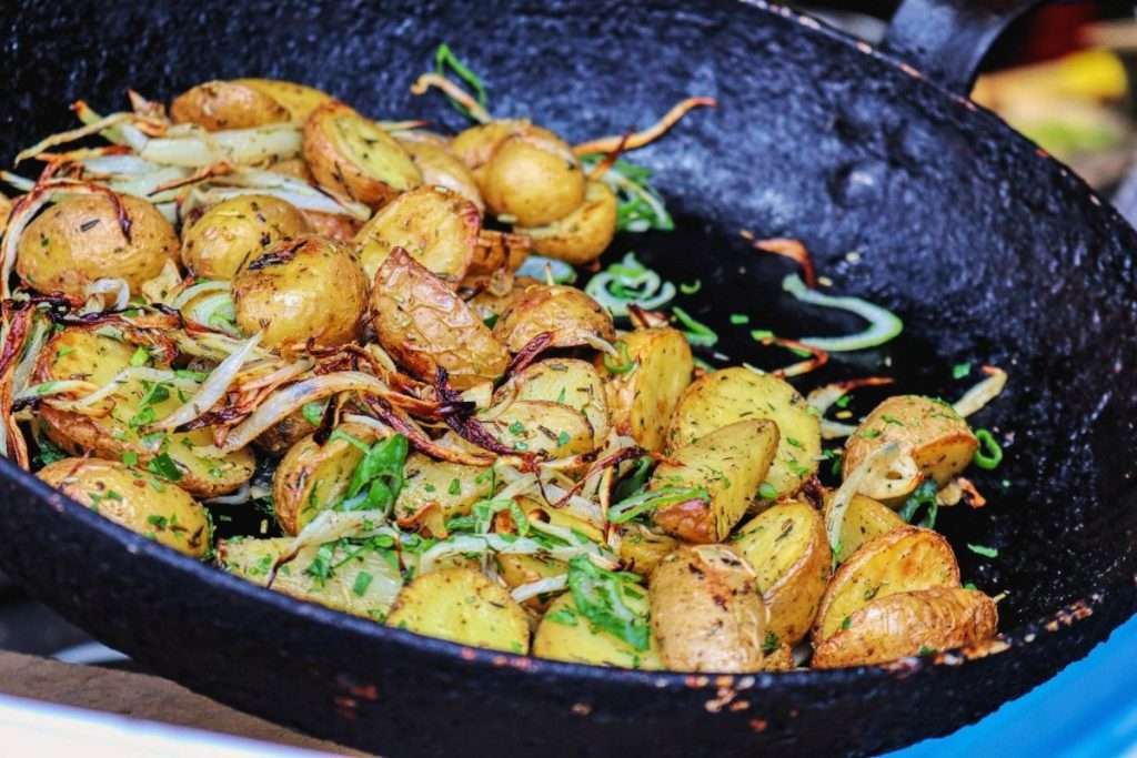 Cast Iron Baby Potatoes with Leeks and Onions