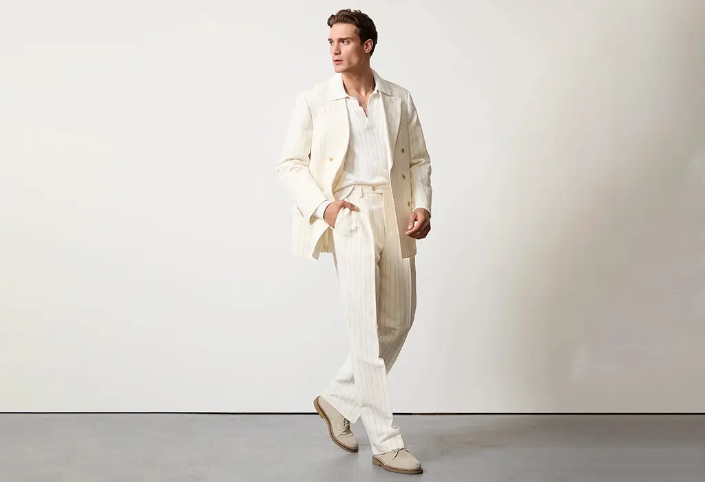 Italian Linen Wythe Suit in White Pinstripe by Todd Snyder