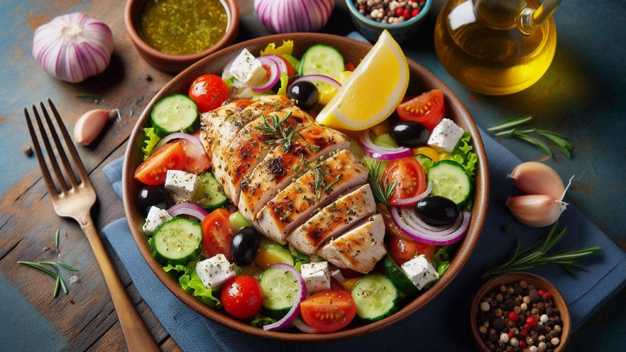 Greek Salad With Greek-Style Lemon Garlic Chicken Recipe 