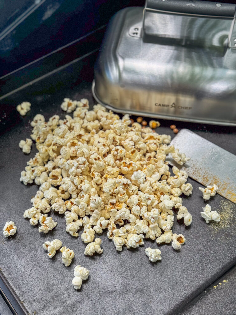 pile of popcorn on a griddle with seasoning