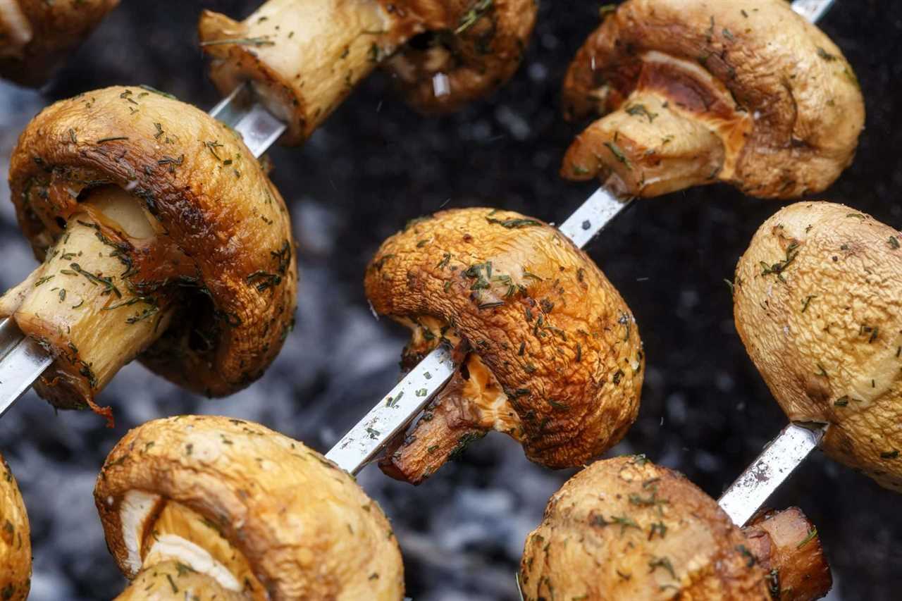 skewered cremini mushrooms