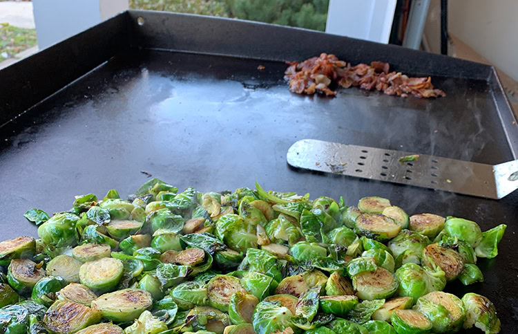 brussels sprouts cooking on Blackstone Original