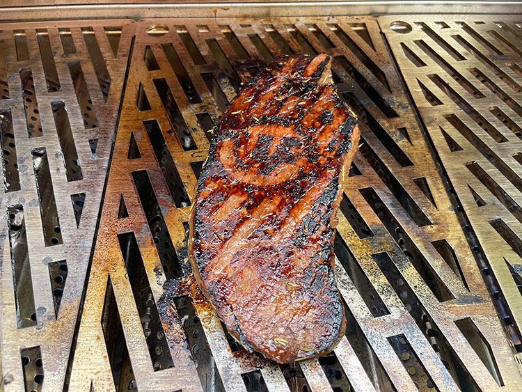 Grilled London Broil steak on the Wildfire Ranch Pro  gas grill