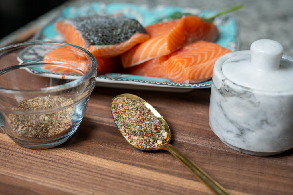 a spoonful of salmon seasoning