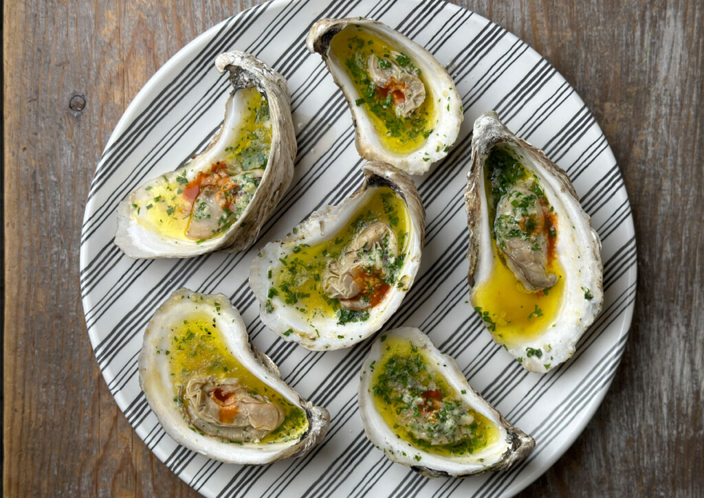 Grilled Oysters with savory butter