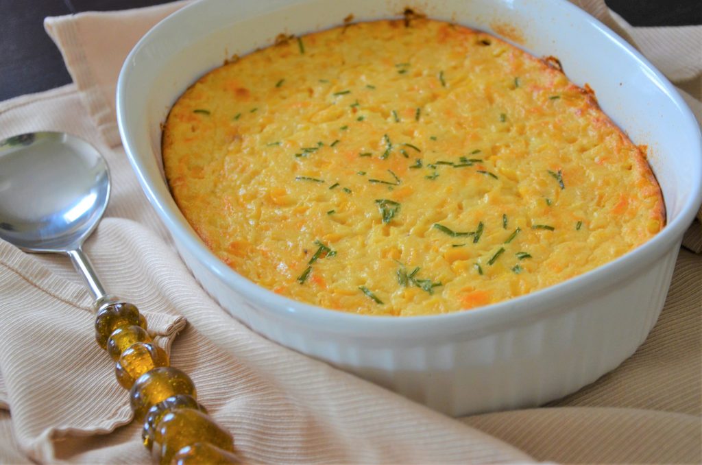 chive and cheddar corn pudding