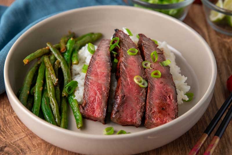 Asian marinated flat iron steak