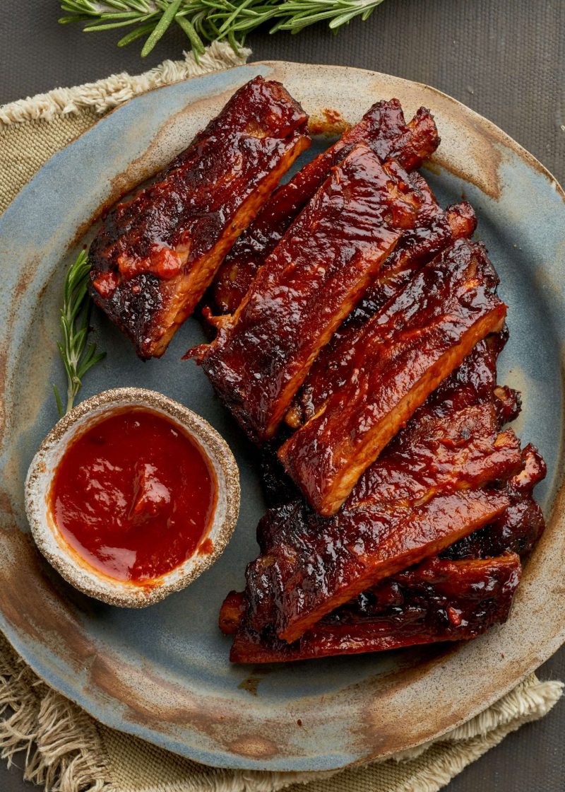 No sugar BBQ Sauced ribs on a plate