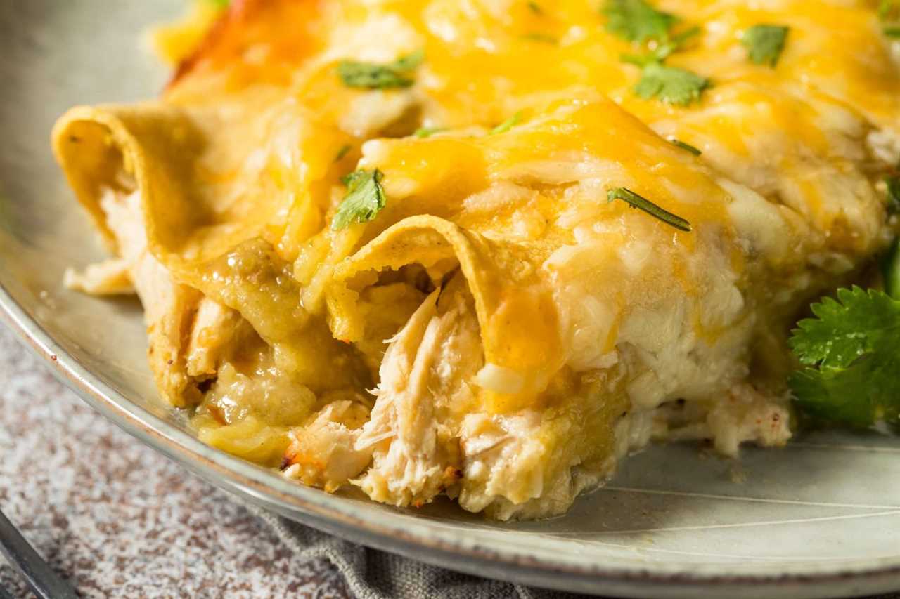 close up of chicken enchiladas