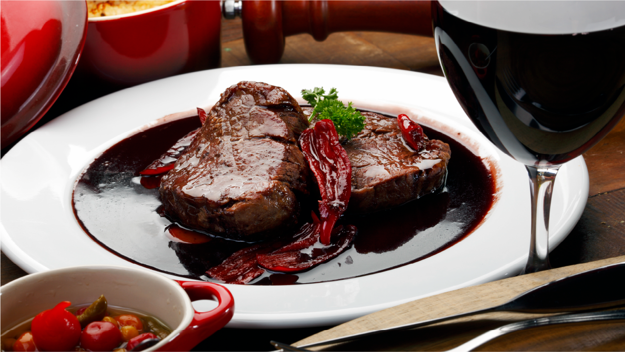 Vampire's Steak with Garlic and Blood-Red Wine Sauce