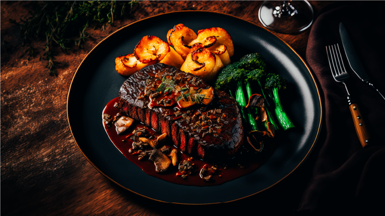 Witches' Brew Steak with Mushroom and Merlot Sauce