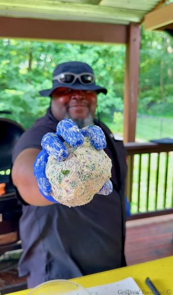 James Boatright holding the stuffing ball