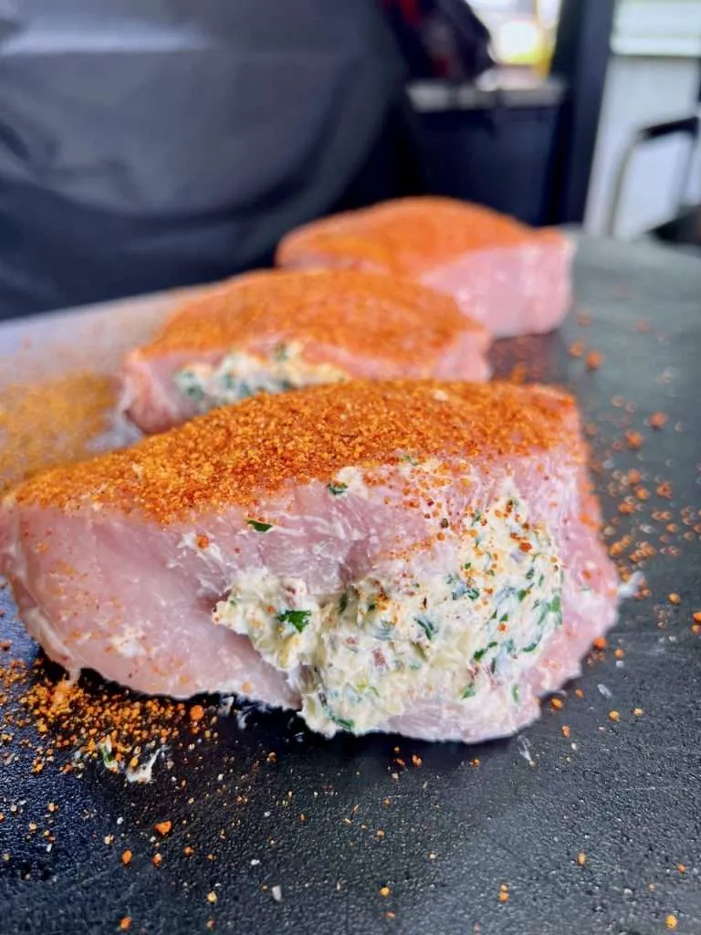 Stuffed and seasoned pork chops