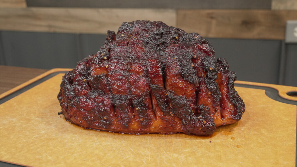 pineapple bourbon ham on a wooden board