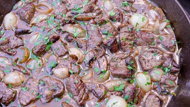 Beef Tenderloin Tips in a Red Wine Sauce