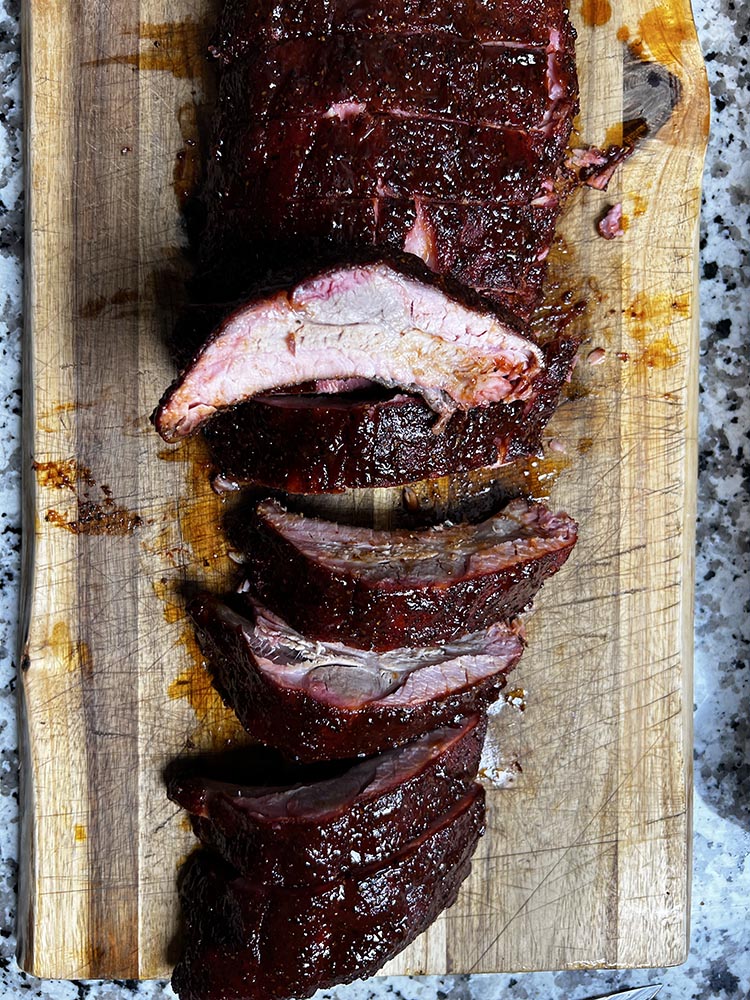 Rack of smoked baby back ribs cooked on the Camp Chef woodwind pro