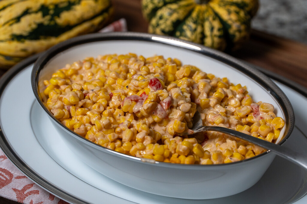 plated smoked cheese cream corn