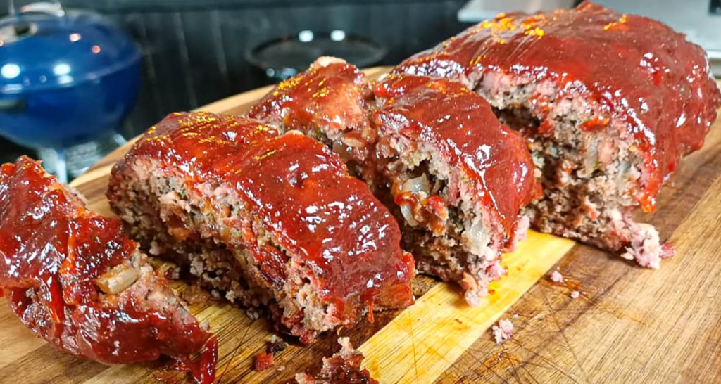 smoked meatloaf on a wooden board