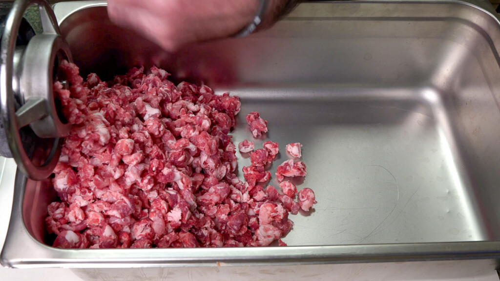 raw course ground meat hot guts