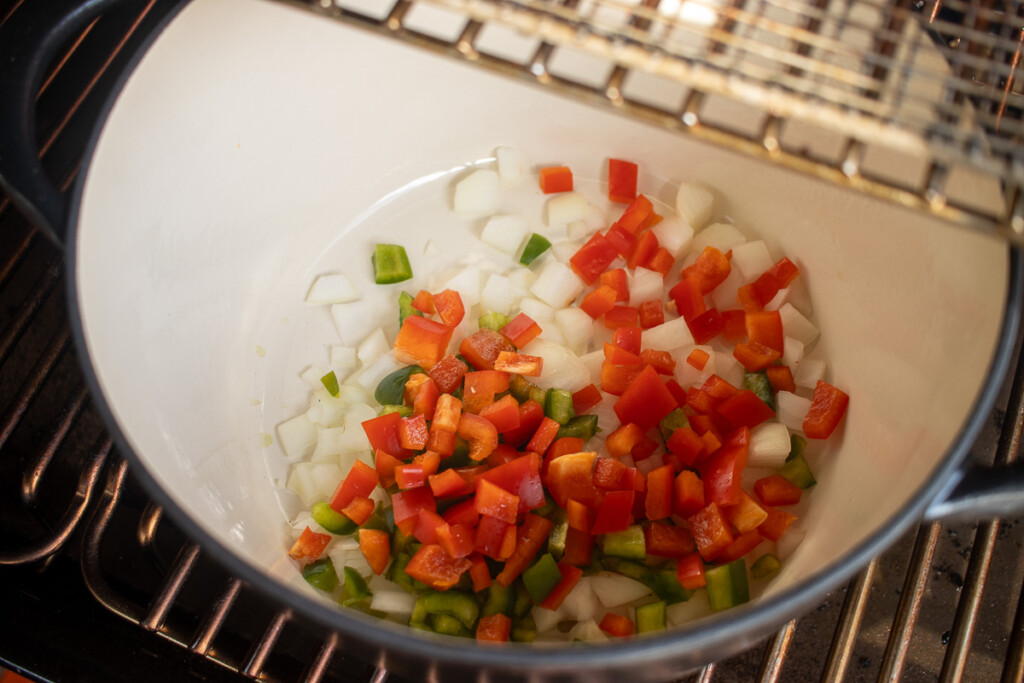 diced veges in a pot