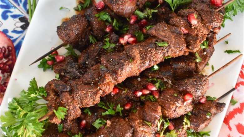 Coriander Crusted Grilled Lamb Kebabs with Pomegranate Molasses