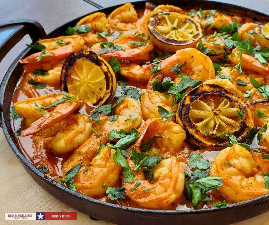 Louisiana BBQ Shrimp in cast-iron skillet