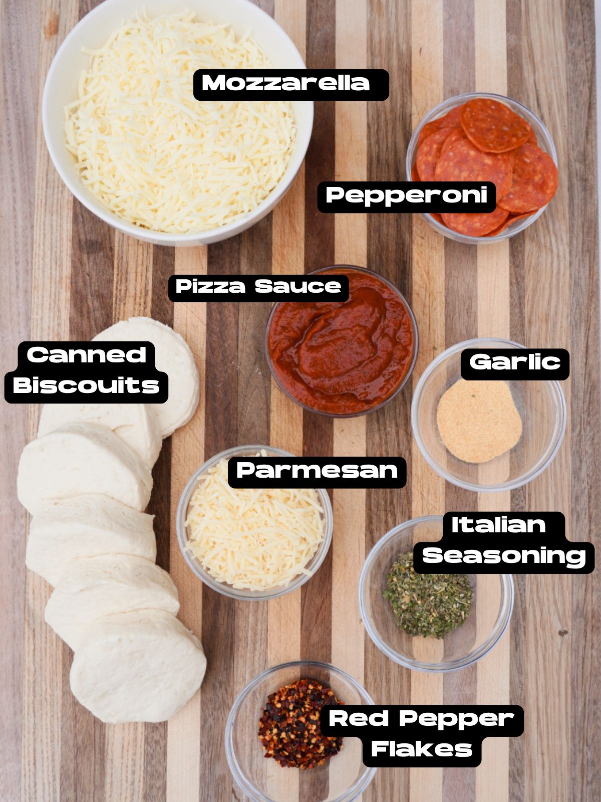 Ingredient list for the pull apart pepperoni pizza