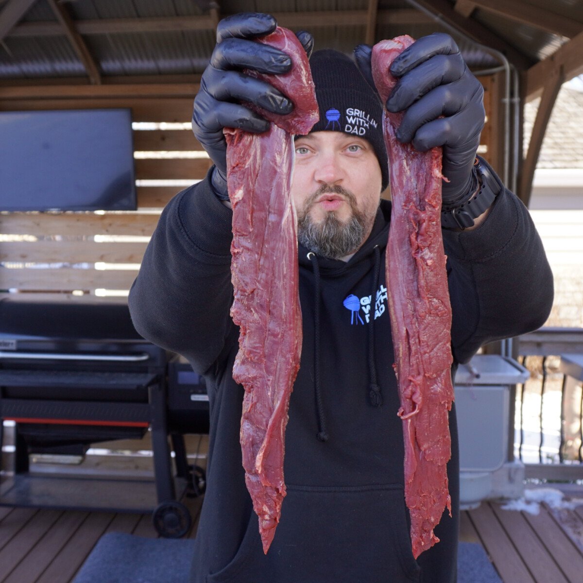 long venison tenderloin strips.