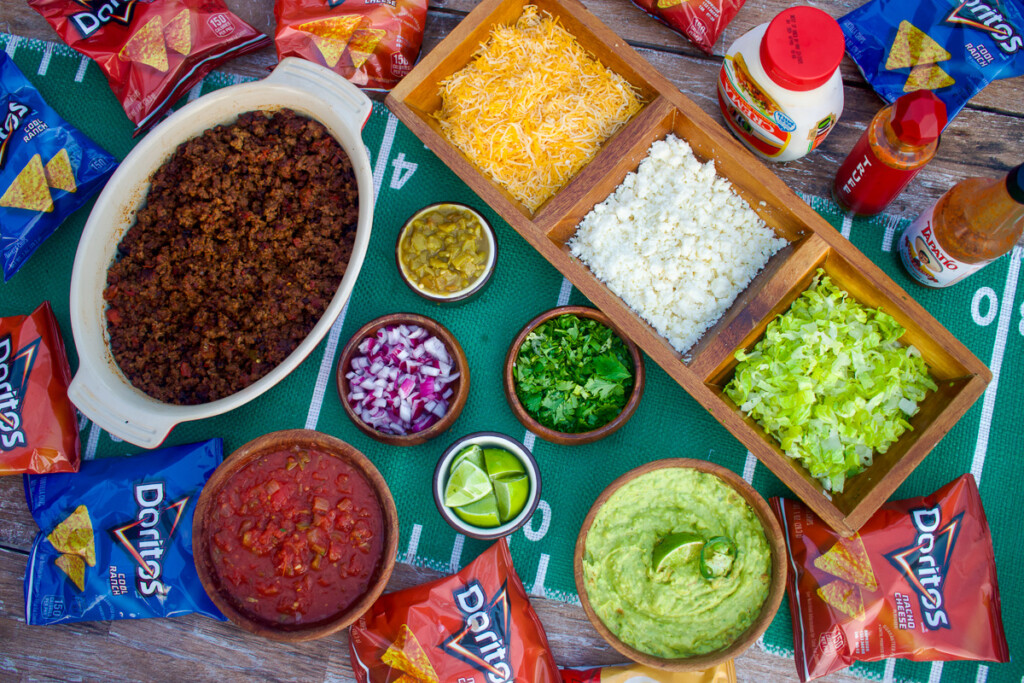 all the topping ingredients for walking tacos