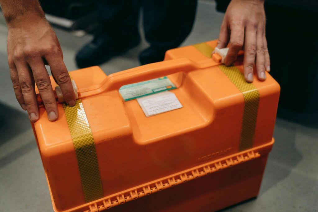 an orange emergency kit