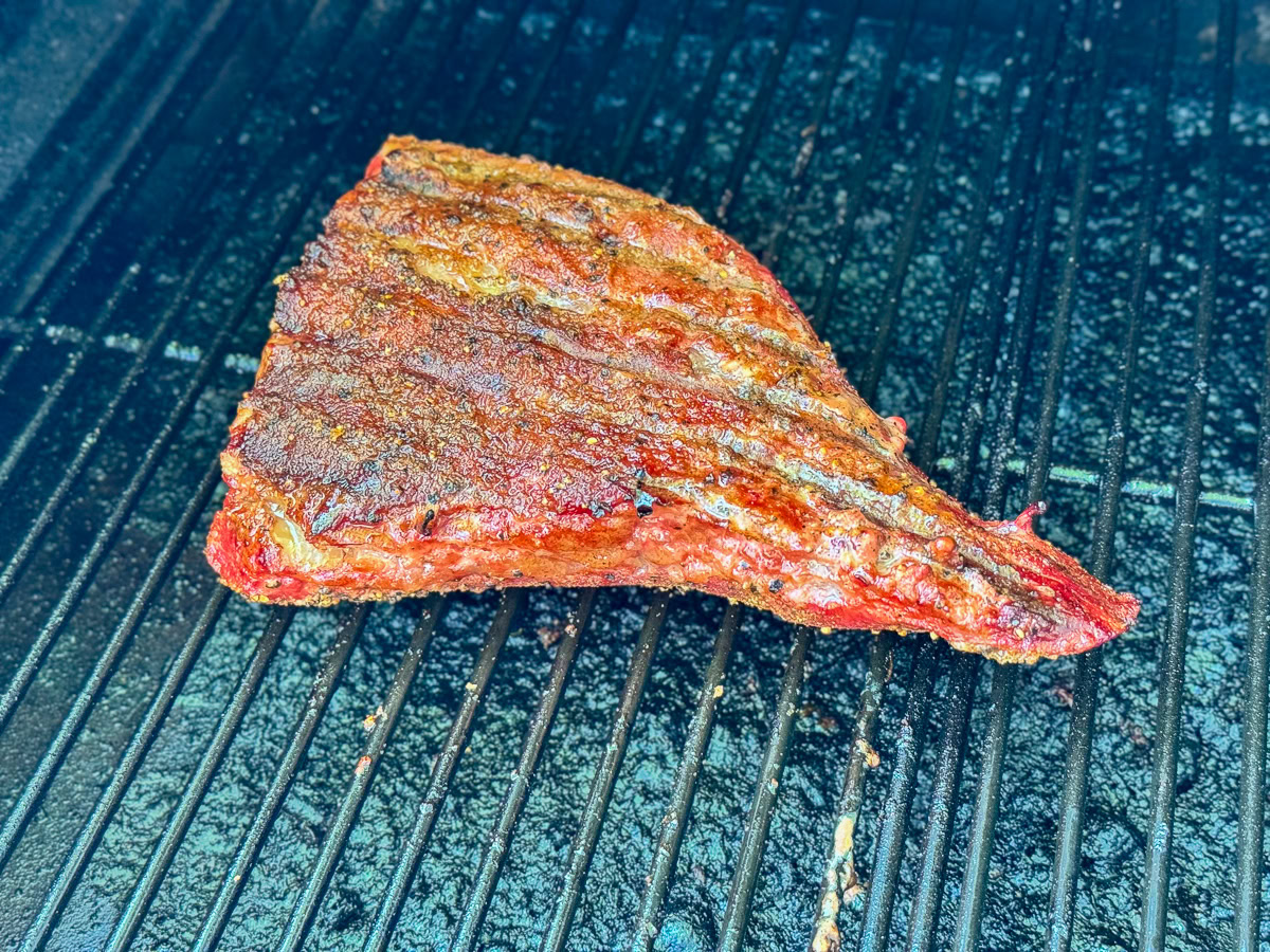 seared tri-tip in the smoker