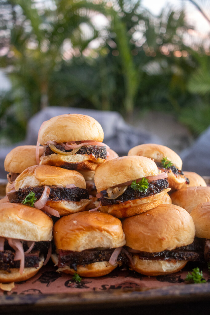 a tower of beef rib sliders