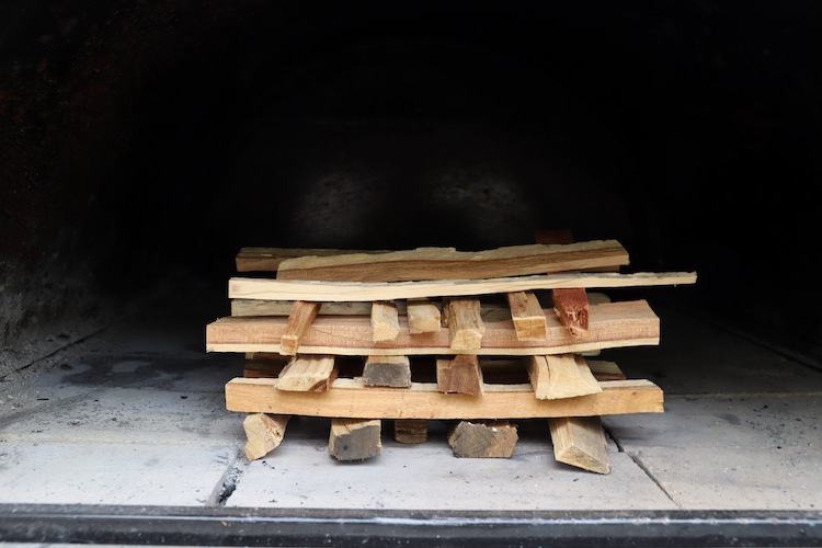 hardwood kindling stalked on top of one another