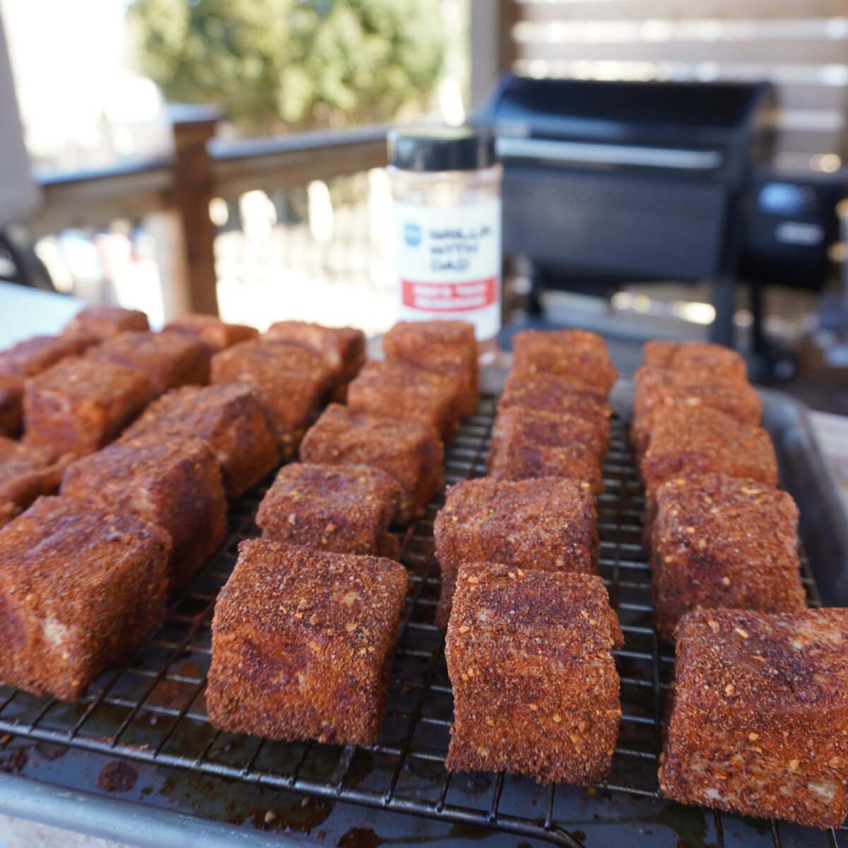 seasoned pork belly cubes.