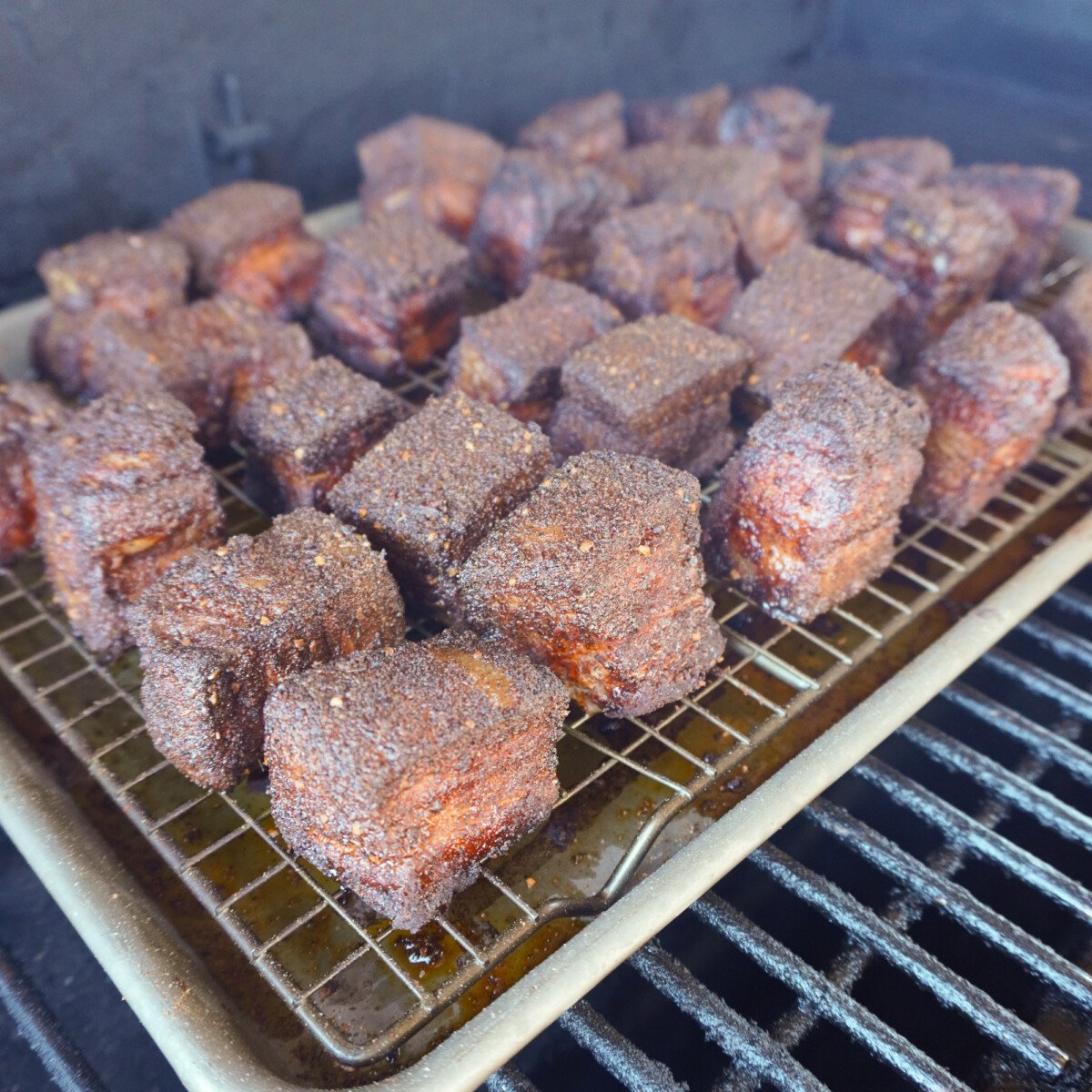 tequila lime burnt ends on the grill.