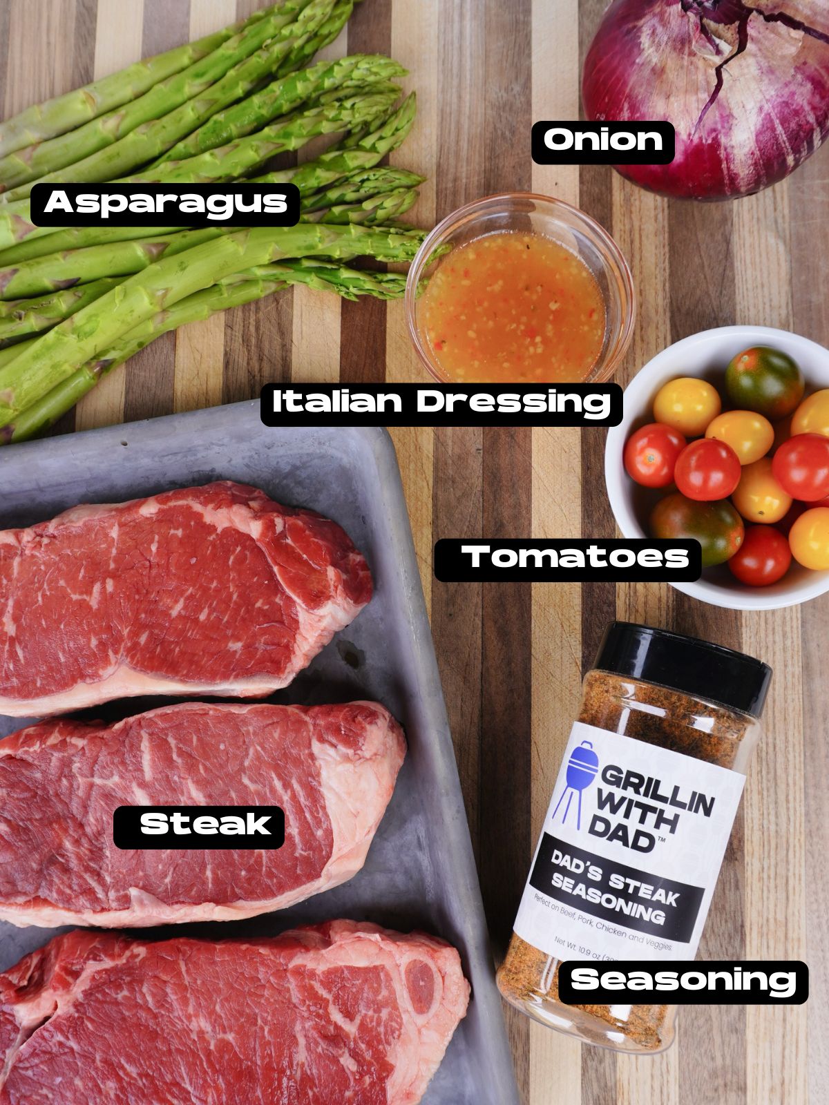 Easy Steak and Veggie Dinner ingredients.