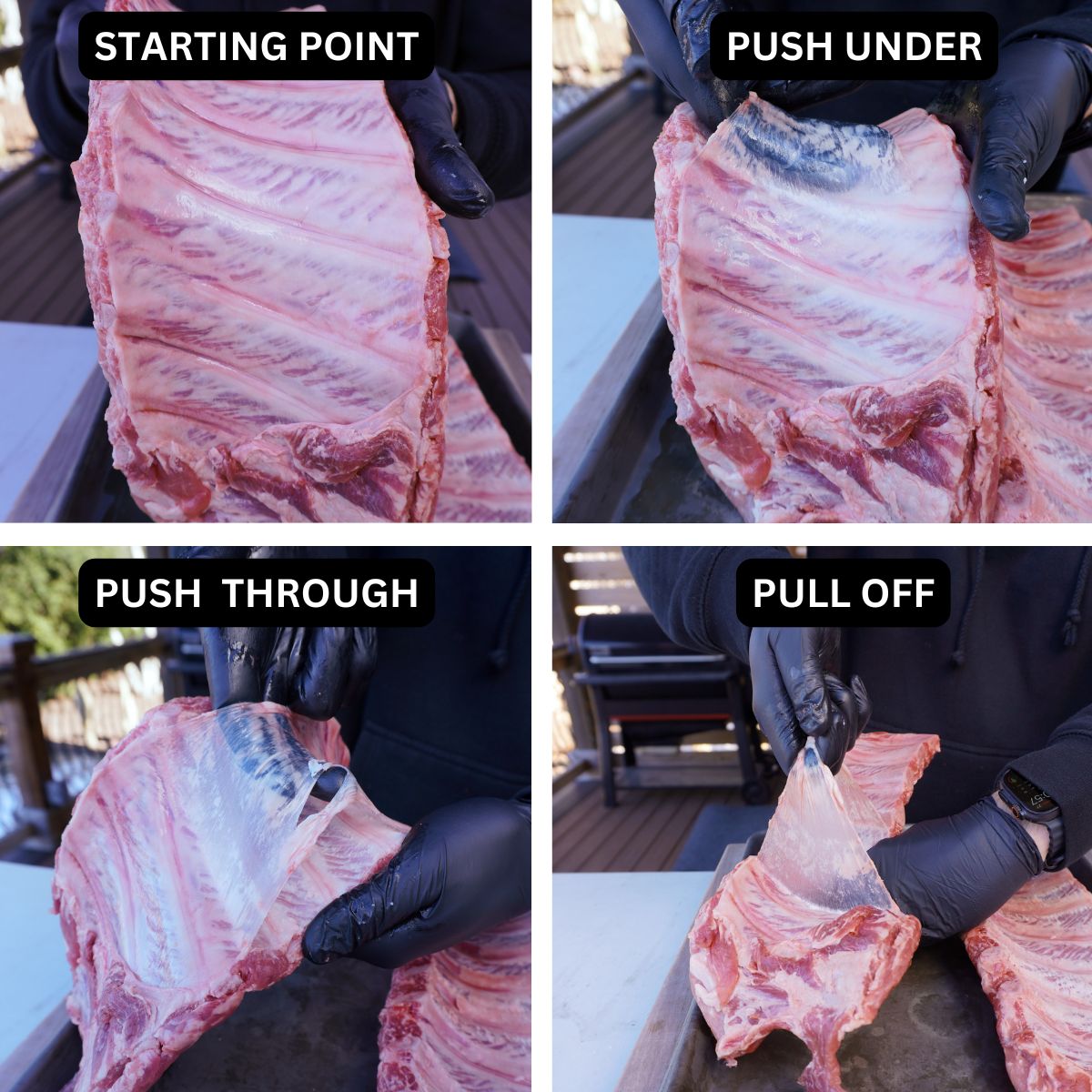 Steps to pulling the membrane off ribs.
