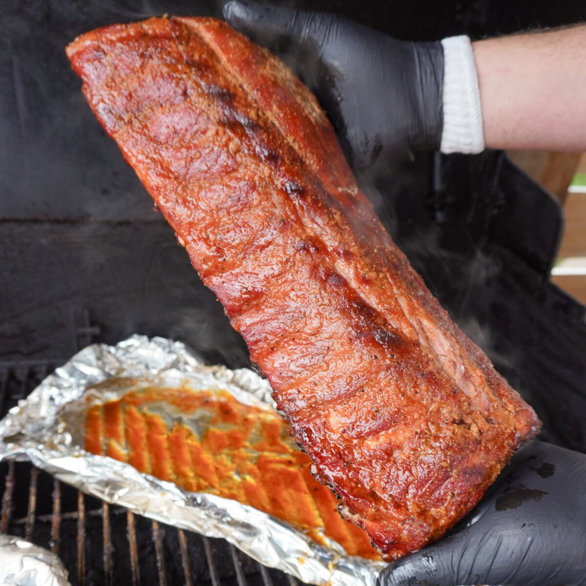 sauced horseradish mustard bbq ribs.