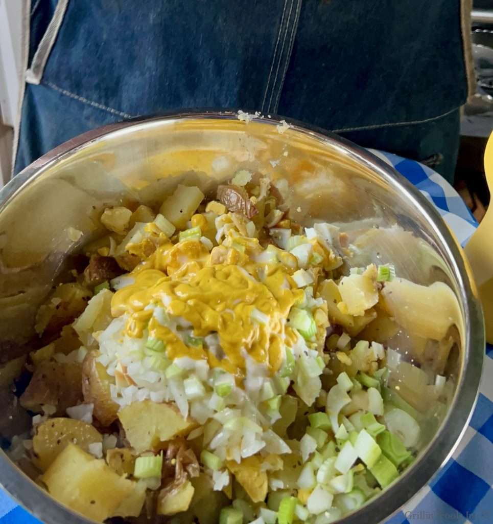 Our Smoked Potato Salad Recipe ready to be Mixed Well