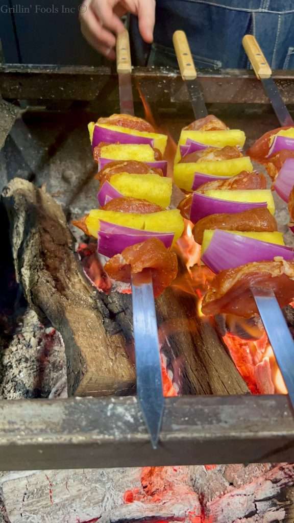 Pork Skewers Licking Fire