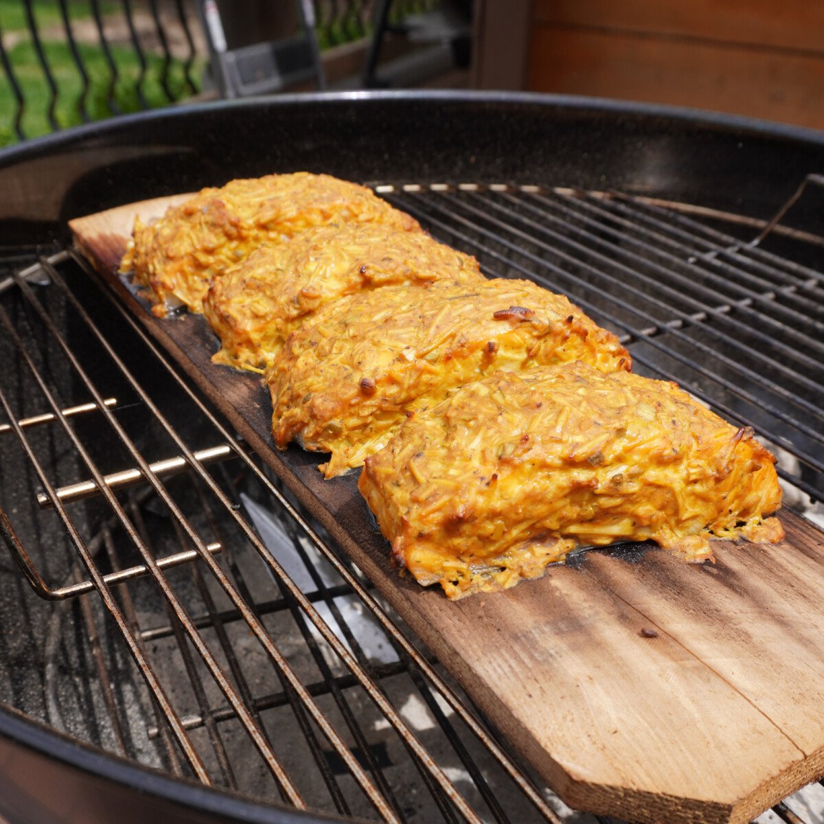 grilled salmon on cedar plank.