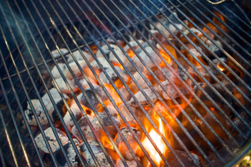 coals in a weber, some grey, some flaming