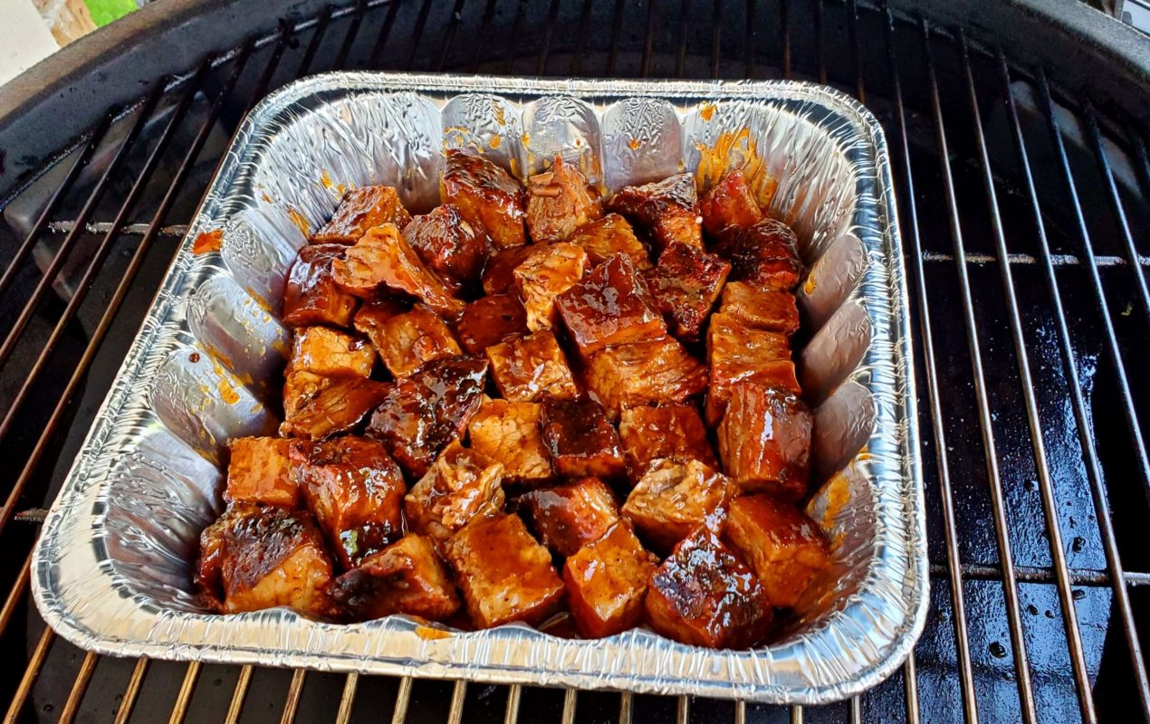 Brisket burnt end on the smoker