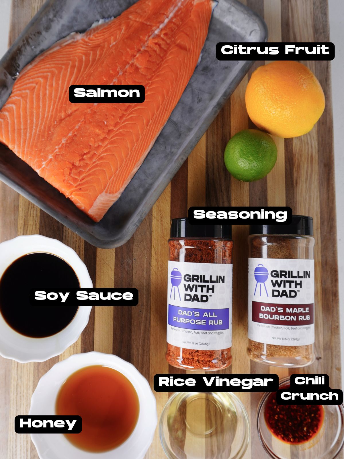 ingredients for a chili glazed citrus salmon.