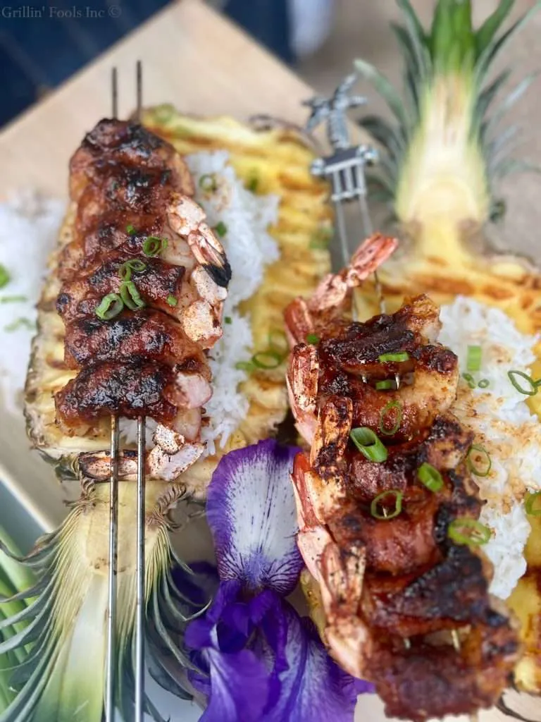 BBQ Shrimp Skewers on Pineapple Boats