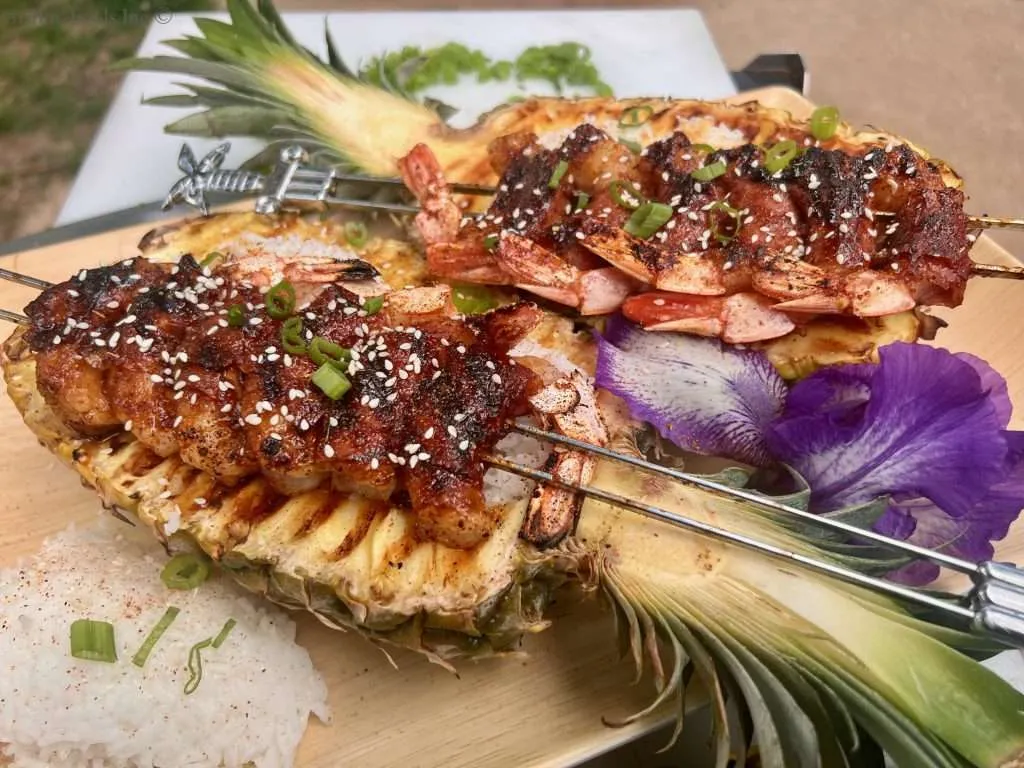 BBQ Shrimp Skewers on Pineapple Boats