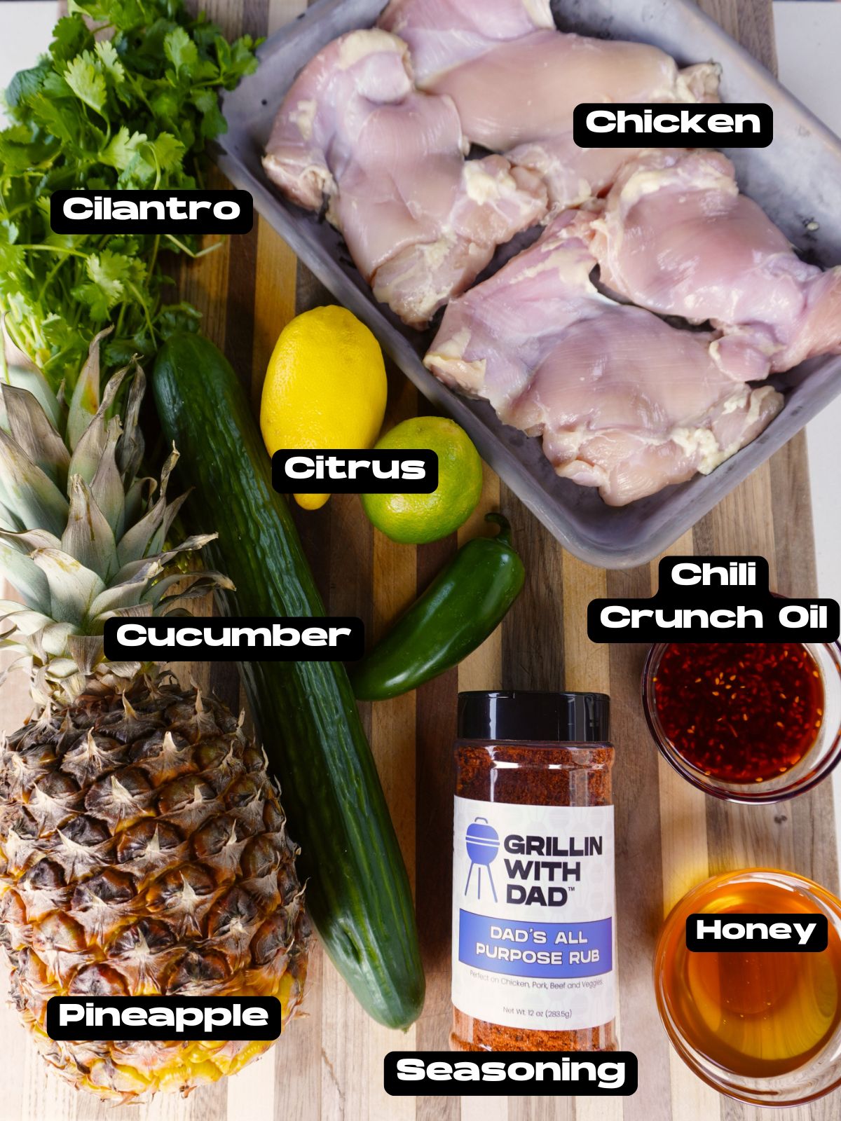 Grilled Chili Crunch Chicken ingredients.